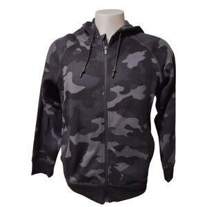 All in Motion Jacket Men's M‎ Gray Camo Full Zip Hooded Fleece Lined Drawstring